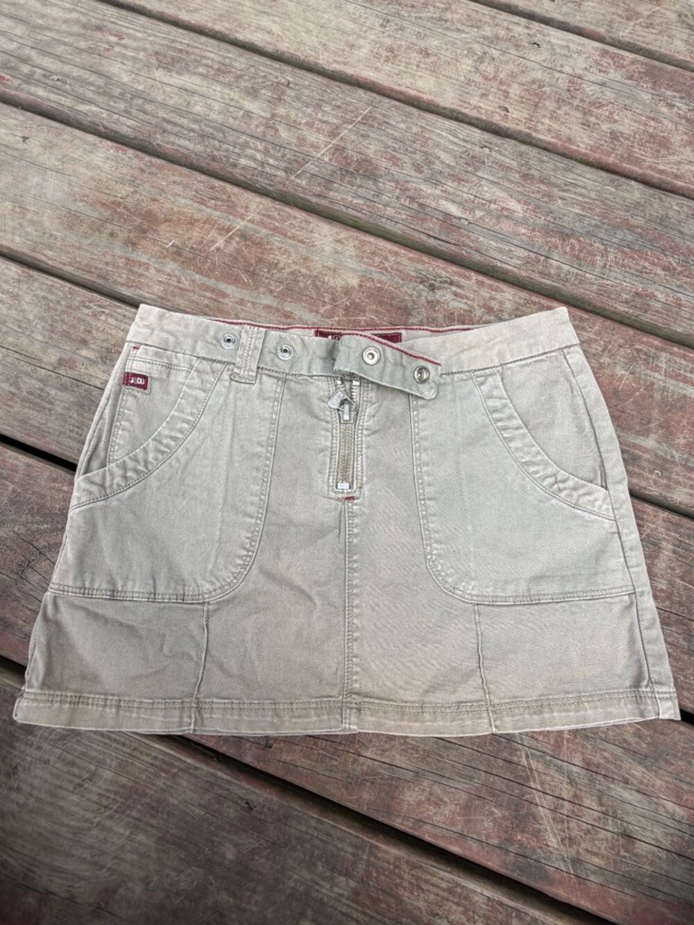 Y2k J&Co Denim Olive Khaki Mini Skirt With Pockets & Button Detail